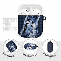 Hawaii Ukulele AirPods Case Tropical Flowers With Palaka Effect Blue Version - Polynesian Pride