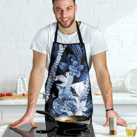 Hawaii Ukulele Apron Tropical Flowers With Palaka Effect Blue Version - Polynesian Pride