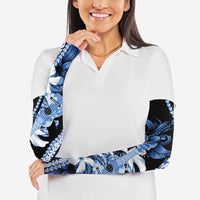Hawaii Ukulele Arm Sleeves Tropical Flowers With Palaka Effect Blue Version - Polynesian Pride