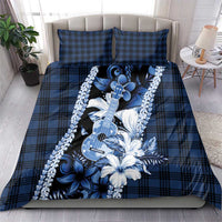 Hawaii Ukulele Bedding Set Tropical Flowers With Palaka Effect Blue Version - Polynesian Pride