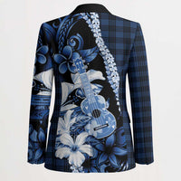 Hawaii Ukulele Blazer Tropical Flowers With Palaka Effect Blue Version - Polynesian Pride