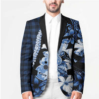 Hawaii Ukulele Blazer Tropical Flowers With Palaka Effect Blue Version - Polynesian Pride