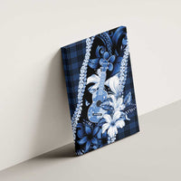 Hawaii Ukulele Canvas Wall Art Tropical Flowers With Palaka Effect Blue Version - Polynesian Pride