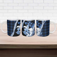 Hawaii Ukulele Ceramic Mug Tropical Flowers With Palaka Effect Blue Version - Polynesian Pride