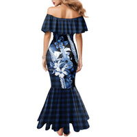 Hawaii Ukulele Family Matching Mermaid Dress and Hawaiian Shirt Tropical Flowers With Palaka Effect Blue Version LT05 - Polynesian Pride