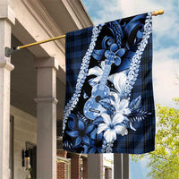 Hawaii Ukulele Garden Flag Tropical Flowers With Palaka Effect Blue Version - Polynesian Pride