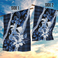 Hawaii Ukulele Garden Flag Tropical Flowers With Palaka Effect Blue Version - Polynesian Pride