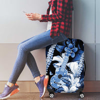 Hawaii Ukulele Luggage Cover Tropical Flowers With Palaka Effect Blue Version - Polynesian Pride