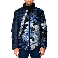 Hawaii Ukulele Padded Jacket Tropical Flowers With Palaka Effect Blue Version - Polynesian Pride