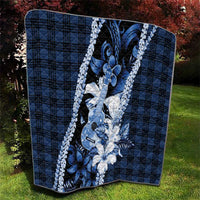 Hawaii Ukulele Quilt Tropical Flowers With Palaka Effect Blue Version - Polynesian Pride