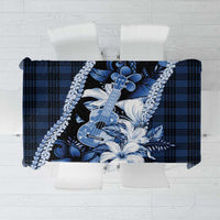 Hawaii Ukulele Tablecloth Tropical Flowers With Palaka Effect Blue Version - Polynesian Pride