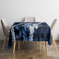 Hawaii Ukulele Tablecloth Tropical Flowers With Palaka Effect Blue Version - Polynesian Pride