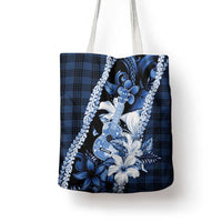 Hawaii Ukulele Tote Bag Tropical Flowers With Palaka Effect Blue Version - Polynesian Pride