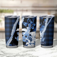 Hawaii Ukulele Tumbler Cup Tropical Flowers With Palaka Effect Blue Version - Polynesian Pride