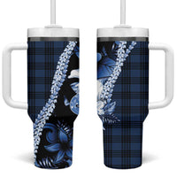 Hawaii Ukulele Tumbler With Handle Tropical Flowers With Palaka Effect Blue Version - Polynesian Pride