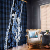 Hawaii Ukulele Window Curtain Tropical Flowers With Palaka Effect Blue Version - Polynesian Pride