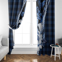 Hawaii Ukulele Window Curtain Tropical Flowers With Palaka Effect Blue Version - Polynesian Pride