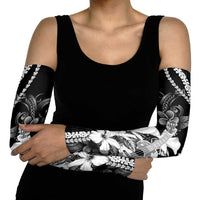 Hawaii Ukulele Arm Sleeves Tropical Flowers With Palaka Effect Black Version - Polynesian Pride