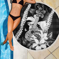 Hawaii Ukulele Beach Blanket Tropical Flowers With Palaka Effect Black Version - Polynesian Pride