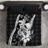 Hawaii Ukulele Bedding Set Tropical Flowers With Palaka Effect Black Version - Polynesian Pride