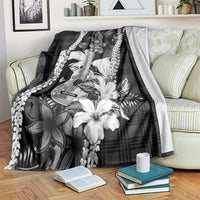 Hawaii Ukulele Blanket Tropical Flowers With Palaka Effect Black Version - Polynesian Pride
