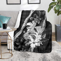 Hawaii Ukulele Blanket Tropical Flowers With Palaka Effect Black Version - Polynesian Pride