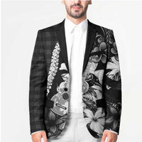 Hawaii Ukulele Blazer Tropical Flowers With Palaka Effect Black Version - Polynesian Pride