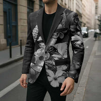 Hawaii Ukulele Blazer Tropical Flowers With Palaka Effect Black Version - Polynesian Pride