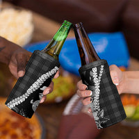 Hawaii Ukulele 4 in 1 Can Cooler Tumbler Tropical Flowers With Palaka Effect Black Version - Polynesian Pride