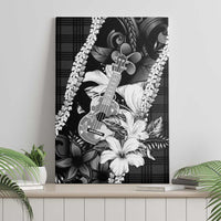 Hawaii Ukulele Canvas Wall Art Tropical Flowers With Palaka Effect Black Version - Polynesian Pride