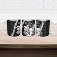 Hawaii Ukulele Ceramic Mug Tropical Flowers With Palaka Effect Black Version - Polynesian Pride