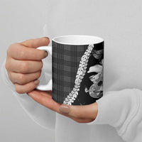 Hawaii Ukulele Ceramic Mug Tropical Flowers With Palaka Effect Black Version - Polynesian Pride