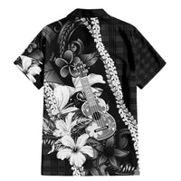 Hawaii Ukulele Family Matching Mermaid Dress and Hawaiian Shirt Tropical Flowers With Palaka Effect Black Version - Polynesian Pride