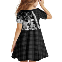 Hawaii Ukulele Family Matching Summer Maxi Dress and Hawaiian Shirt Tropical Flowers With Palaka Effect Black Version - Polynesian Pride