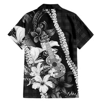 Hawaii Ukulele Family Matching Tank Maxi Dress and Hawaiian Shirt Tropical Flowers With Palaka Effect Black Version LT05 - Polynesian Pride