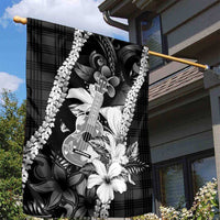 Hawaii Ukulele Garden Flag Tropical Flowers With Palaka Effect Black Version - Polynesian Pride