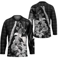 Hawaii Ukulele Hockey Jersey Tropical Flowers With Palaka Effect Black Version - Polynesian Pride