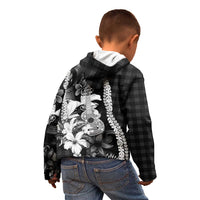 Hawaii Ukulele Kid Hoodie Tropical Flowers With Palaka Effect Black Version - Polynesian Pride