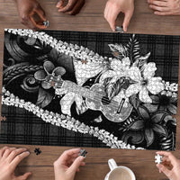 Hawaii Ukulele Puzzle Tropical Flowers With Palaka Effect Black Version - Polynesian Pride