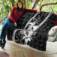 Hawaii Ukulele Quilt Tropical Flowers With Palaka Effect Black Version - Polynesian Pride