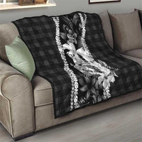 Hawaii Ukulele Quilt Tropical Flowers With Palaka Effect Black Version - Polynesian Pride