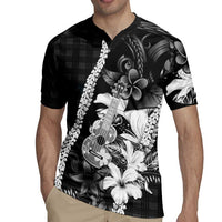 Hawaii Ukulele Rugby Jersey Tropical Flowers With Palaka Effect Black Version - Polynesian Pride