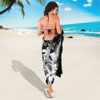 Hawaii Ukulele Sarong Tropical Flowers With Palaka Effect Black Version - Polynesian Pride