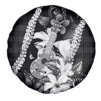 Hawaii Ukulele Spare Tire Cover Tropical Flowers With Palaka Effect Black Version - Polynesian Pride
