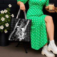 Hawaii Ukulele Tote Bag Tropical Flowers With Palaka Effect Black Version - Polynesian Pride