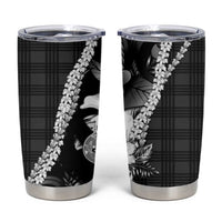 Hawaii Ukulele Tumbler Cup Tropical Flowers With Palaka Effect Black Version - Polynesian Pride