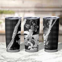 Hawaii Ukulele Tumbler Cup Tropical Flowers With Palaka Effect Black Version - Polynesian Pride