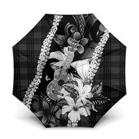 Hawaii Ukulele Umbrella Tropical Flowers With Palaka Effect Black Version - Polynesian Pride