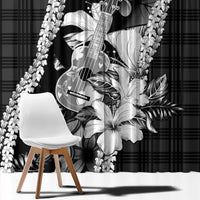 Hawaii Ukulele Window Curtain Tropical Flowers With Palaka Effect Black Version - Polynesian Pride