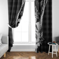 Hawaii Ukulele Window Curtain Tropical Flowers With Palaka Effect Black Version - Polynesian Pride